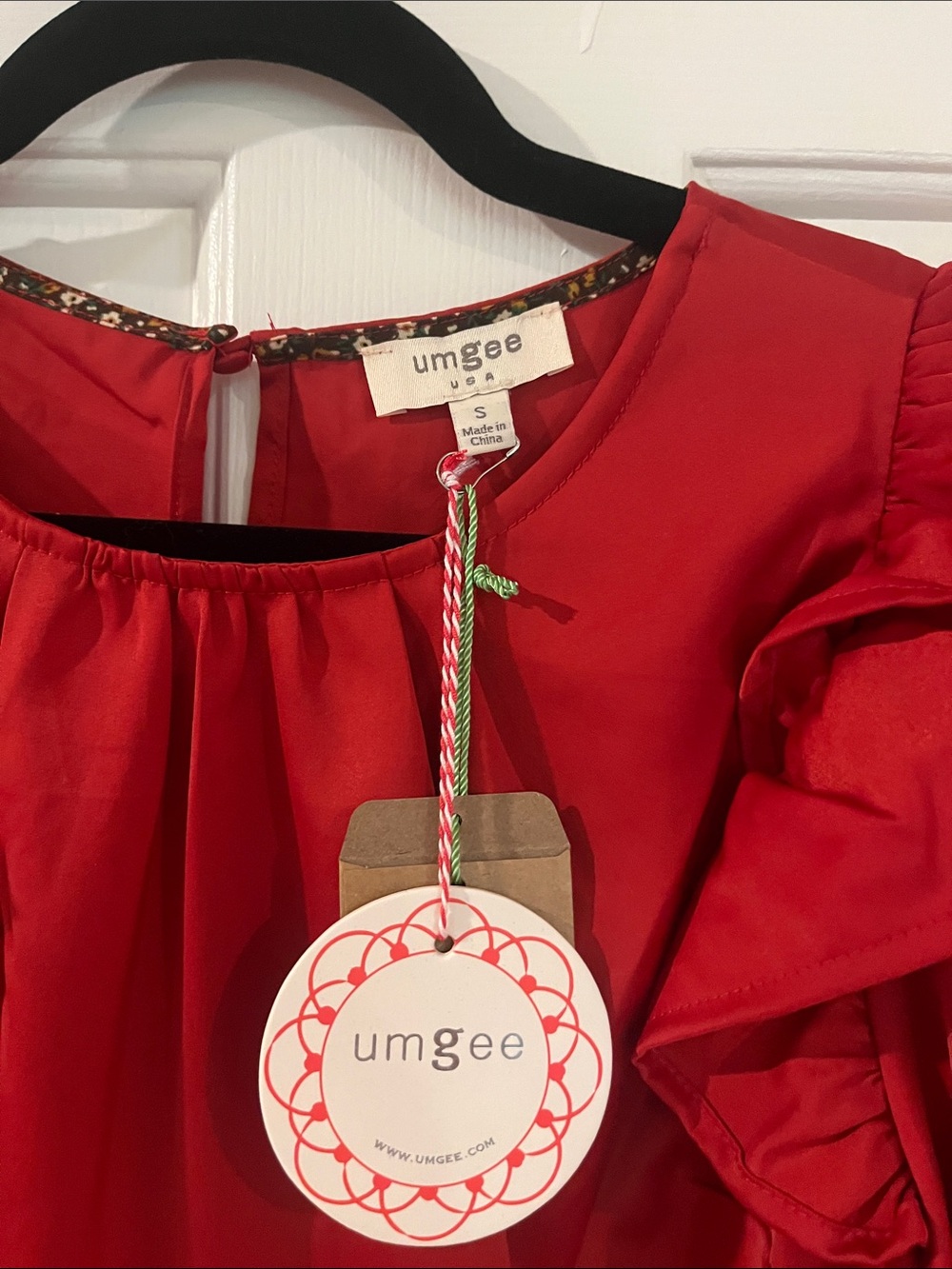 Umgee Red Ruffle-Trim Blouse - Picture 2 of 3